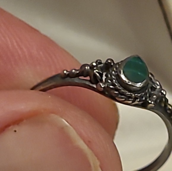 Vintage Sterling Silver Teardrop Malachite Ring Signed 925 Size 8 - Picture 8 of 14